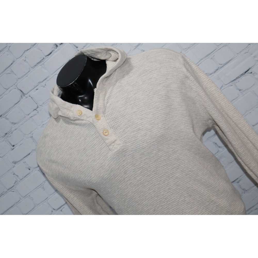 Lucky Brand Thermal Hoodie Mens Large Beige Waffle Knit Henley Pullover